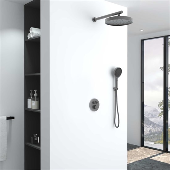 VINCEA Душевой комплект Inspire VSFW-3I22MT2GM встраиваемый, термостат, двухрежимный, вороненая сталь VSFW-3I22MT2GM - фото 376746