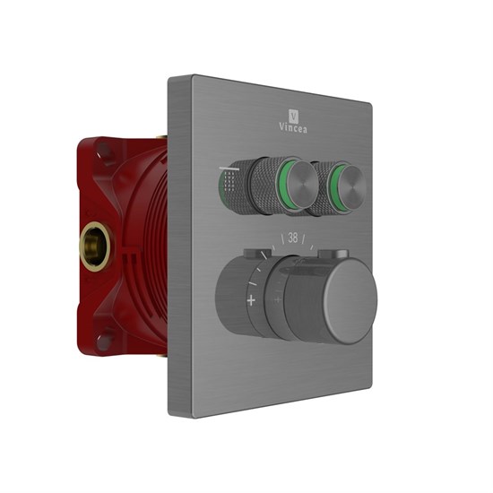 VINCEA Встраиваемый смеситель для душа VSCV-321T-MGM двухфункциональный, термостатический, вороненая сталь VSCV-321T-MGM - фото 377760