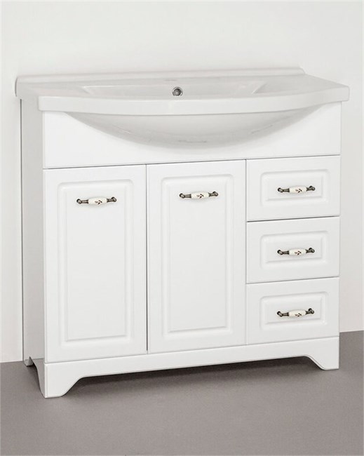 STYLE LINE Тумба с раковиной Style Line Олеандр-2 90 (3 ящ.) под умывальник Эльбрус 90, белая ЛС-00000241 - фото 378238