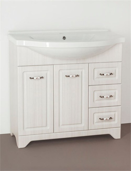 STYLE LINE Тумба с раковиной Style Line Олеандр-2 90 (3 ящ.) под умывальник Эльбрус 90, рельеф пастель ЛС-00000485 - фото 378240