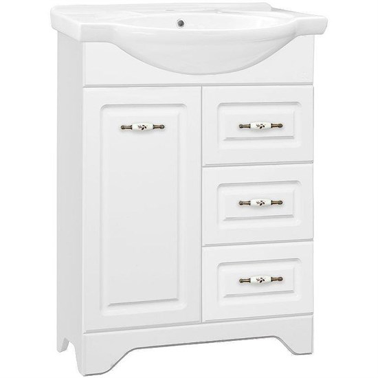 STYLE LINE Тумба напольная Олеандр-2 65 (3 ящ.) под умывальник Байкал 65, белая ЛС-00000047