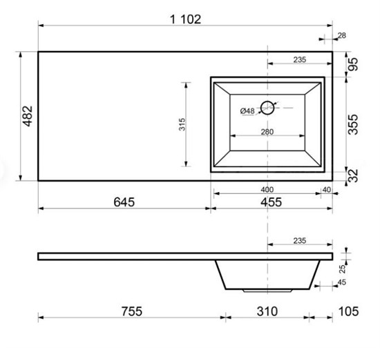 STYLE LINE Умывальник ESTETUS Даллас 1100*480 правый СС-00002393