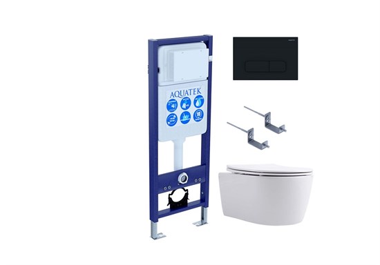 Set AQUATEK ЕВРОПА New-017 4в1 (рама AQUATEK INS-0000017+крепление KKI-0000002 +кнопка KDI-0000017 + унитаз AQ1106L-00+тонкое сиденье с механиз) Set AQUATEK ЕВРОПА New-017 4в1