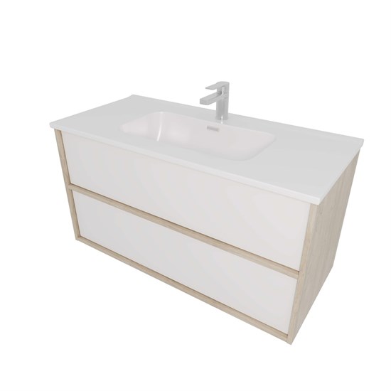 AQUATEK Комплект мебели: Тумба ЛИБРА с раковиной 100см, 2 ящика с системой push-to-open, корпус дерево,цвет фасадов белый мат AQ66100-DO-MW