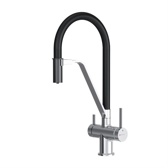 AM.PM Func Смеситель для кухни с каналом для питьевой воды и гибким изливом, хром,черн. излив F8F07802