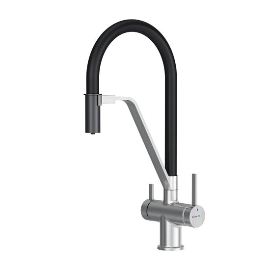 AM.PM Func Смеситель для кухни с каналом для питьевой воды и гибким изливом, сатин,черн. излив F8F07812