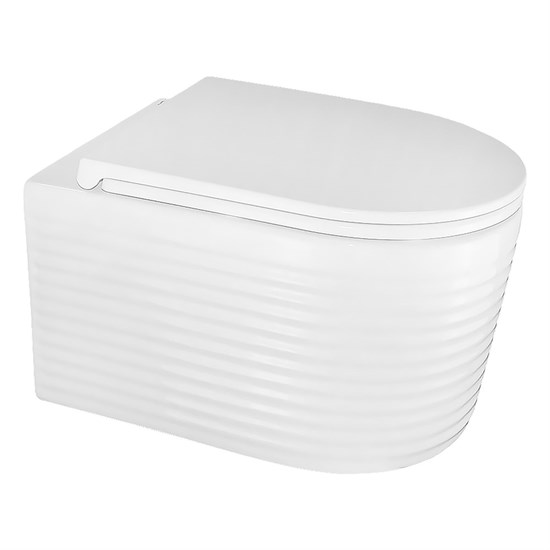 AZARIO Luzio Унитаз подвесной 365х495х360 безободковый, рельефный, слив "Скрытое Торнадо", с быстросъемным сиденьем "Микролифт" (AZ-098-UQ) AZ-098-UQ