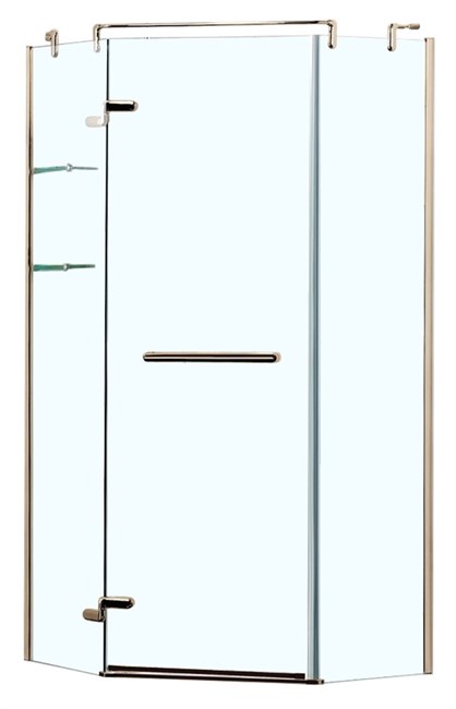 AZARIO Душевое ограждение распашное MONTREAL 1000х1000х2000 L, со стеклянной полкой, без поддона, прозрачное стекло 8 мм,цвет профиля золото глянцевое (AZ-NWG3231 1000 L GOLD) AZ-NWG3231 1000 L GOLD
