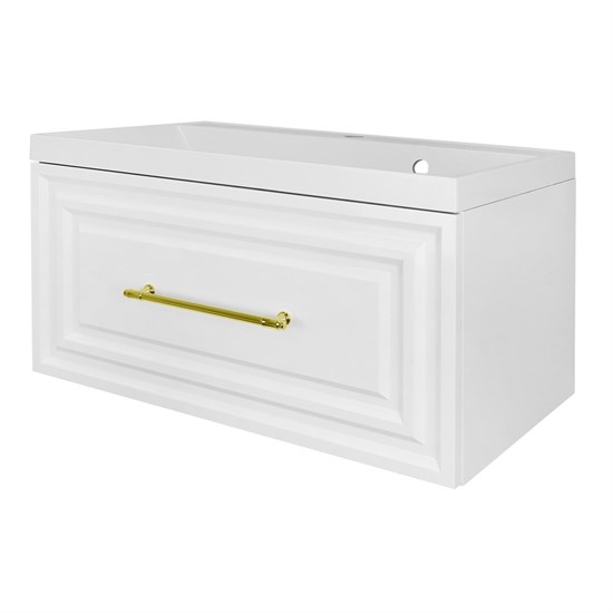 AZARIO Комплект Тумба LAURA 80/1 800х450х455 подвесная, с раковиной CLASSIK 80, белый глянцевый, фурнитура золото (CS00104009) CS00104009