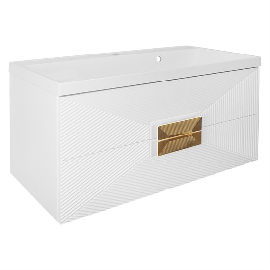 AZARIO Комплект ZENA Тумба 100/2 1000х450х585 подвесная, с раковиной CLASSIK 100, белый глянец, ручка золото (CS00097709) CS00097709