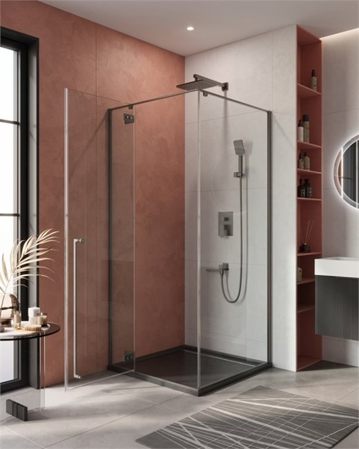 CEZARES Liner Душевой уголок квадратный размер 90x90 см двери распашные профиль - оружейная сталь / стекло - прозрачное LINER-A-1-90-C-GM-L