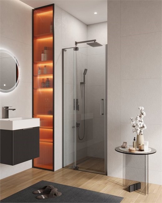 CEZARES Slider Душевая дверь в нишу распашная ширина 70 см профиль - оружейная сталь / стекло - прозрачное SLIDER-B-1-70/80-C-GM