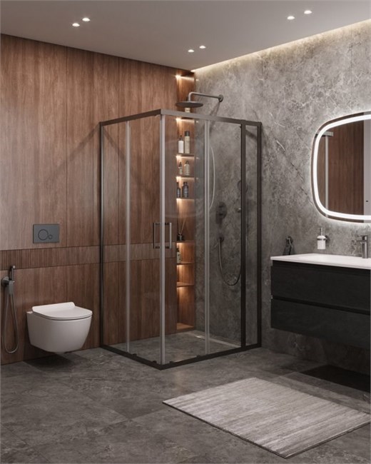 CEZARES Molveno Душевой уголок прямоугольный размер 110x90 см двери раздвижные профиль - оружейная сталь / стекло - прозрачное MOLVENO-AH-21-90+20-C-GM-IV