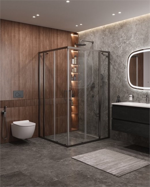 CEZARES Molveno Душевой уголок прямоугольный размер 130x120 см двери раздвижные профиль - оружейная сталь / стекло - прозрачное MOLVENO-AH-22-130/120-C-GM-IV