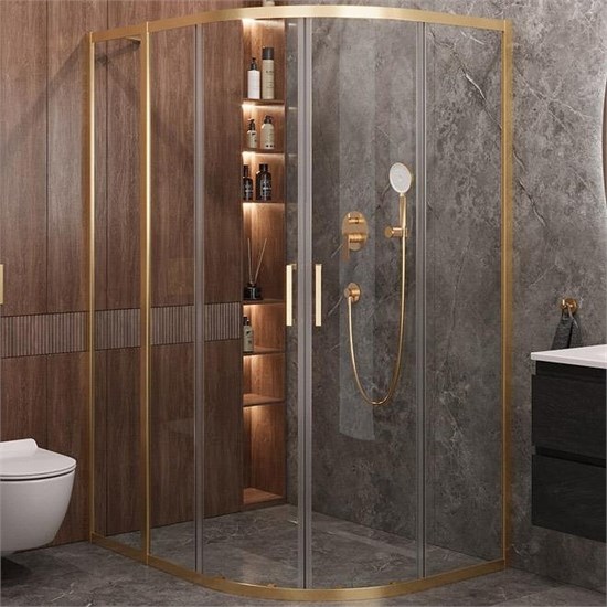 CEZARES Molveno Душевой уголок асимметричный размер 120x100 см двери раздвижные профиль - брашированное золото / стекло - прозрачное MOLVENO-RH-2-120/100-C-BORO-IV
