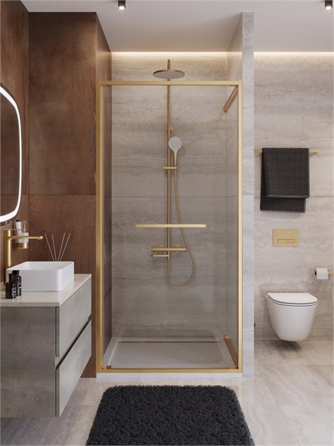 CEZARES Lux Душевая дверь в нишу раздвижная ширина 90 см, цвет профиль - золото брашированное / стекло - прозрачное LUX-B-FS-1-90-C-BORO