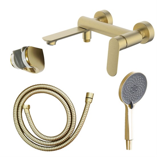 AZARIO Cмеситель для ванны Alanti с ручным душем, керамический картридж, шланг 150 см, золото матовое (AZ-K3032MG) AZ-K3032MG