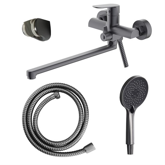 AZARIO Смеситель для ванны Alanti керамический картридж, длинный излив, с ручным душем, шланг 150 см, графит (AZ-K1732GR) AZ-K1732GR
