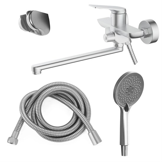 AZARIO Смеситель для ванны Lursy керамический картридж, длинный излив, с ручным душем, шланг 150 см, сатин (AZ-K1749BN) AZ-K1749BN