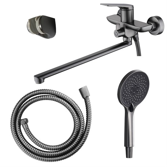 AZARIO Смеситель для ванны Lursy керамический картридж, длинный излив, с ручным душем, шланг 150 см, графит (AZ-K1749GR) AZ-K1749GR