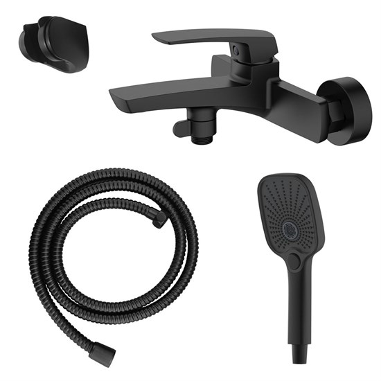 AZARIO Смеситель для ванны Conda с ручным душем, керамический картридж, шланг 150 см, черный матовый (AZ-K3011B) AZ-K3011B