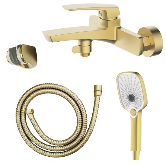 AZARIO Смеситель для ванны Conda с ручным душем, керамический картридж, шланг 150 см, золото матовое (AZ-K3011MG) AZ-K3011MG