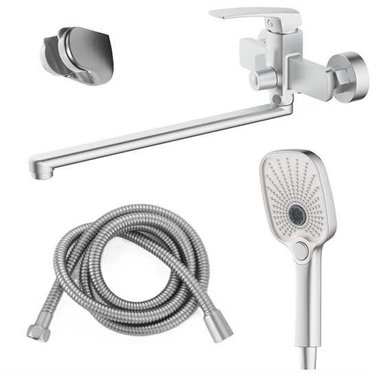 AZARIO Смеситель для ванны Conda керамический картридж, длинный излив, с ручным душем, шланг 150 см, сатин (AZ-K1711B) AZ-K1711BN