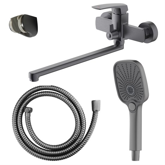 AZARIO Смеситель для ванны Conda керамический картридж, длинный излив, с ручным душем, шланг 150 см, графит (AZ-K1711GR) AZ-K1711GR