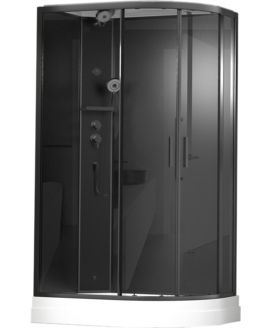 TIMO Premium ILMA Black 902 L душевая кабина с крышей, хамам и стульчиком 120*80*222 ILMA902LB-roof-902L-T-STILMA-T-CH/C