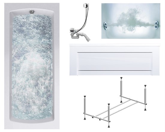 TIMO Комплект Акриловая ванна RITTA1670 160*70*63+Каркас + Слив-перелив+Гидромассаж 6 форсунок+Фронтальная панель RITTA1670-KT16-SPV1505-T-CM-FP16H