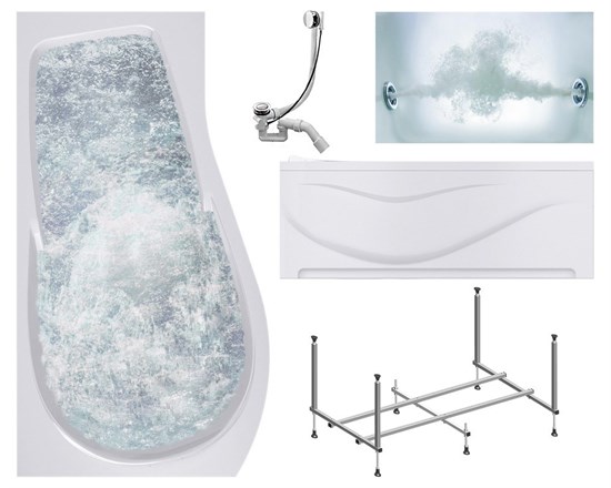 TIMO Комплект Акриловая ванна VINO1590L 150*90*66+Каркас + Слив-перелив+Гидромассаж 6 форсунок+Фронтальная панель VINO1590L-KTVINO15-SPV1505-T-CM-FPVINO15L