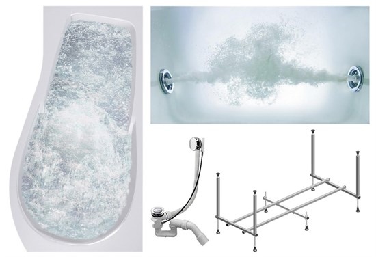 TIMO Комплект Акриловая ванна VINO1590R 150*90*66+Каркас + Слив-перелив+Гидромассаж 6 форсунок VINO1590R-KTVINO15-SPV1505-T-CM