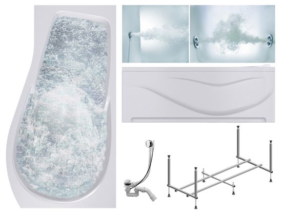 TIMO Комплект Акриловая ванна VINO1590R 150*90*66+Каркас + Слив-перелив+Гидромассаж 6 форсунок+Гидромассаж спины 3 форсунки+Фронтальная панель VINO1590R-KTVINO15-SPV1505-T-CM-T-BM-FPVINO15R