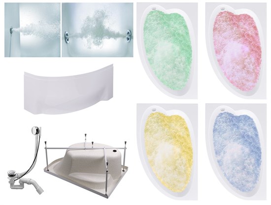 TIMO Комплект Акриловая ванна IVA1595L 150*95*70+Каркас + Слив-перелив+Гидромассаж 6 форсунок+Гидромассаж спины 3 форсунки+Хромотерапия+Фронтальная панель IVA1595L-KTIVA15-SPV1505-T-CM-T-BM-T-CT-FPIVA15L