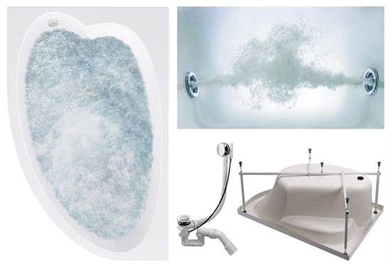 TIMO Комплект Акриловая ванна IVA1610L 160*100*70+Каркас + Слив-перелив+Гидромассаж 6 форсунок IVA1610L-KTIVA16-SPV1505-T-CM