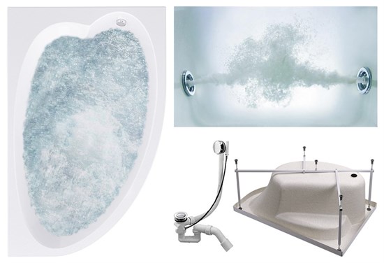 TIMO Комплект Акриловая ванна IVA1610R 160*100*70+Каркас + Слив-перелив+Гидромассаж 6 форсунок IVA1610R-KTIVA16-SPV1505-T-CM