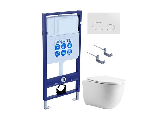 AQUATEK SET КЛАССИК-071 4в1 (рама Standard INS-0000012 +крепеж KKI-0000002+кнопкаKDI-0000071+унитаз КЛАССИК AQ1111-00 с крышкой) SET AQUATEK КЛАССИК-071 4в1