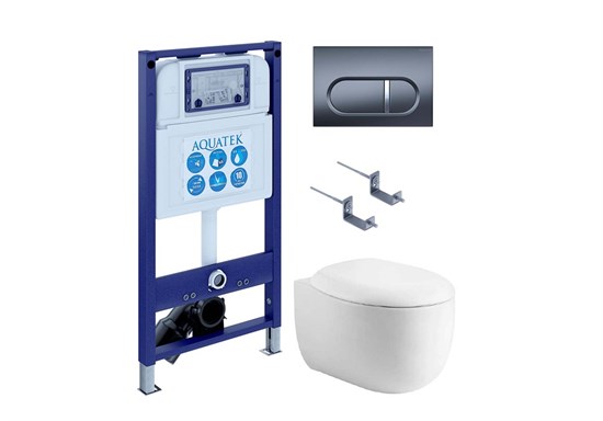 AQUATEK SET АЛЬТАИР cm-050 4в1 (рама INS-0000025 +крепление KKI-0000002 +кнопка KDI-0000050 +унитаз AQ1980-00 +тонкое сиденье с механиз) SET AQUATEK АЛЬТАИР cm-050 4в1