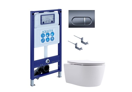 AQUATEK SET ЕВРОПА New-050 4в1 (рама INS-0000025 +крепление KKI-0000002 +кнопка KDI-0000050 +унитаз AQ1106L-00 +тонкое сиденье с механиз) SET AQUATEK ЕВРОПА New-050 4в1