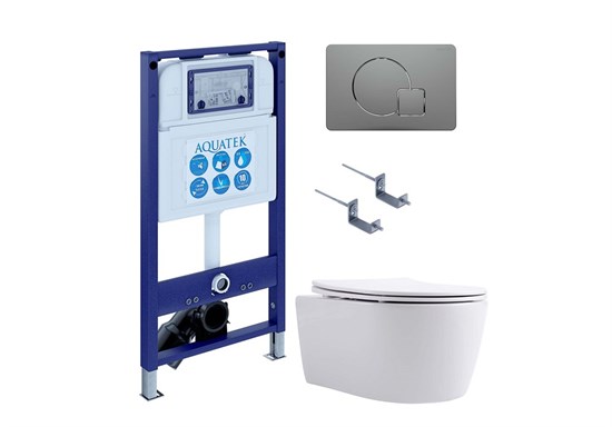 AQUATEK SET ЕВРОПА New-070 4в1 (рама INS-0000025 +крепление KKI-0000002 +кнопка KDI-0000070 +унитаз AQ1106L-00 +тонкое сиденье с механиз) SET AQUATEK ЕВРОПА New-070 4в1