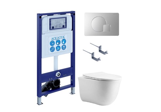 AQUATEK SET КЛАССИК cm-068 4в1 (рама INS-0000025 +крепление KKI-0000002 +кнопка KDI-0000068 +унитаз AQ1112-00 +тонкое сиденье с механиз) SET AQUATEK КЛАССИК cm-068 4в1