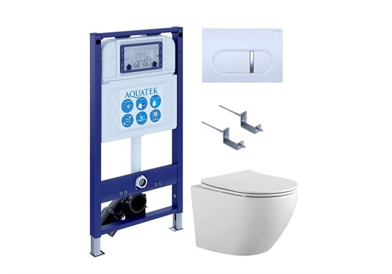 AQUATEK SET ЕВРОПА-042 4в1 (рама INS-0000025 +крепление KKI-0000002 +кнопка KDI-0000042 +унитаз AQ1901-00 +тонкое сиденье sc) SET AQUATEK ЕВРОПА-042 4в1