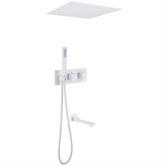 ABBER Душевая система Daheim AF8254W скрытого монтажа с изливом, термостат, белая матовая AF8254W
