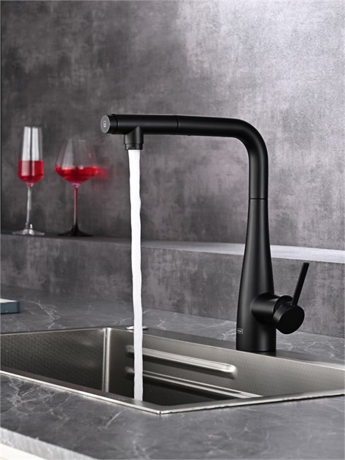 AQUAme AQM9902MB  Cucina  Смеситель для кухни с выдвижным L-образным изливом, черный матовый AQM9902MB