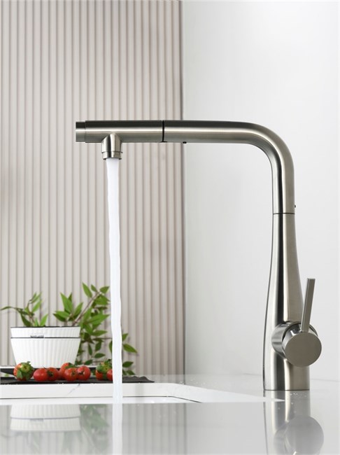 AQUAme AQM9902BN  Cucina  Смеситель для кухни с выдвижным L-образным изливом, никель шлифованный AQM9902BN