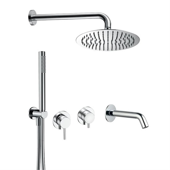 AQUAme AQM8408CR Набор для комплектации ванны с изливом, верхним и ручным душем, хром AQM8408CR