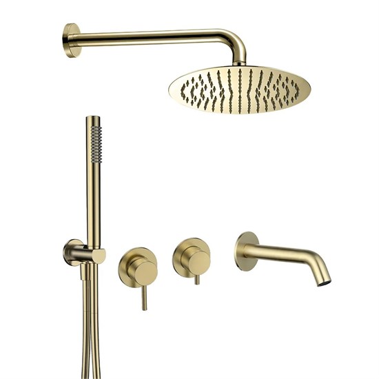 AQUAme AQM8408BG Набор для комплектации ванны с изливом, верхним и ручным душем, шлифованное золото AQM8408BG
