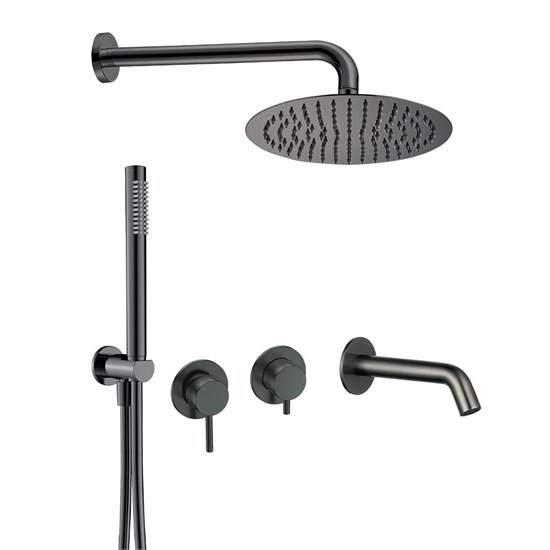 AQUAme AQM8408GM Набор для комплектации ванны с изливом, верхним и ручным душем, темный металл AQM8408GM