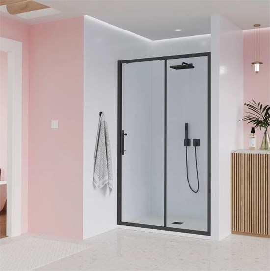 VECONI Душевая дверь Evo 100 B, 1300x1950, черный матовый, стекло прозрачное E1-B-130-01-C9