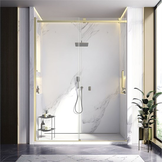 VECONI Душевая дверь раздвижная Vianno VN-75G, 1300x2000, золото брашинг, стекло прозрачное VN75G-130-01-C4